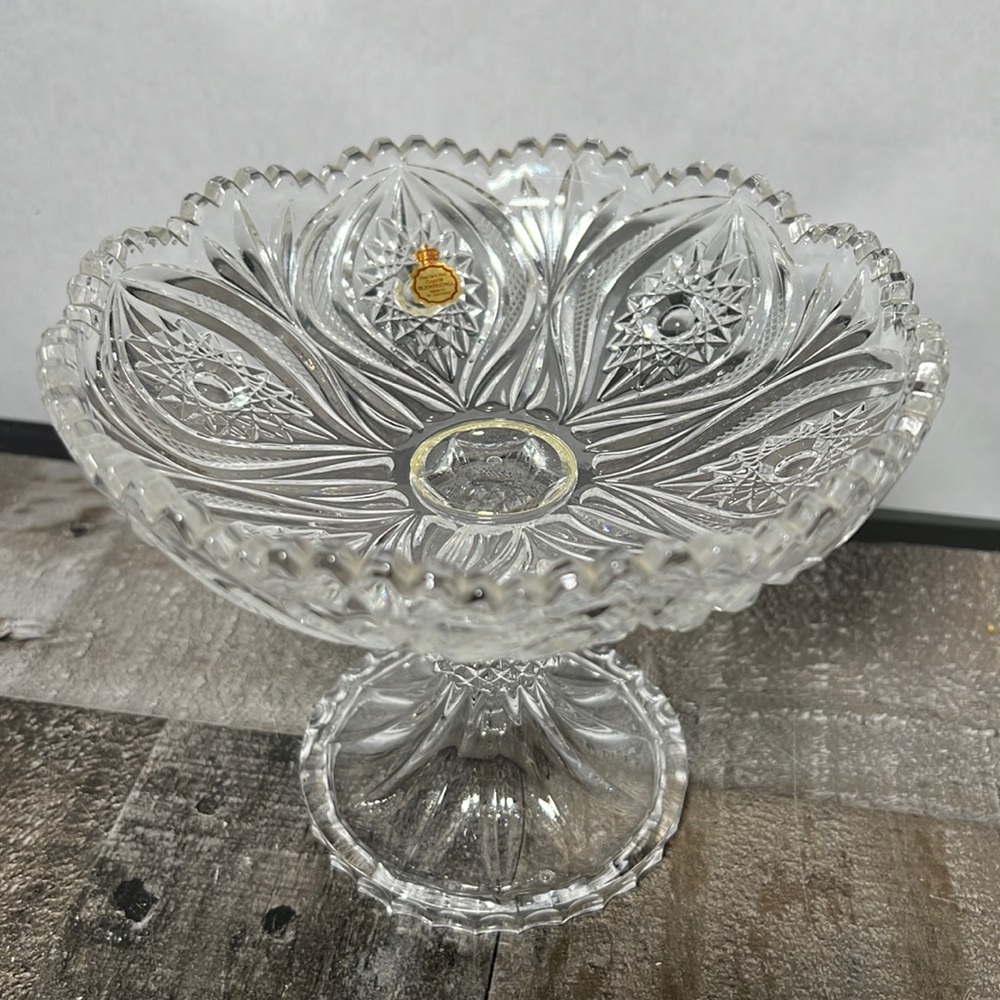 Vintage Over 24% Lead Crystal Bleikristall Pedestal Bowl Made West Germany